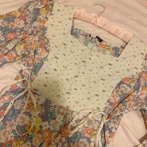 Gunne Sax Inspired Floral Patterned Long Sleeve Midi Dress